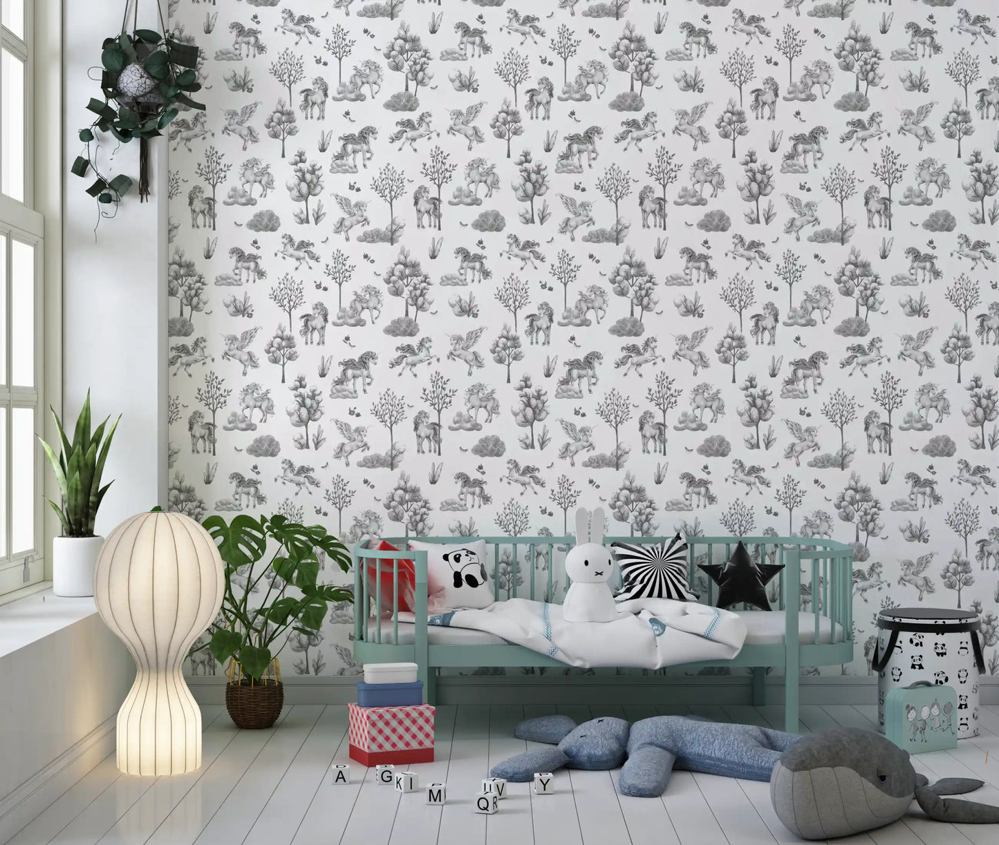 Monochrome Enchanted Forest Creatures Wallpaper⁠