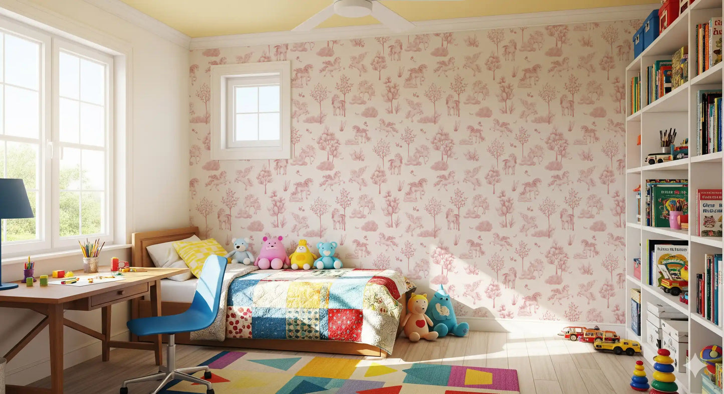 Enchanted Blush Unicorn Meadow Wallpaper⁠