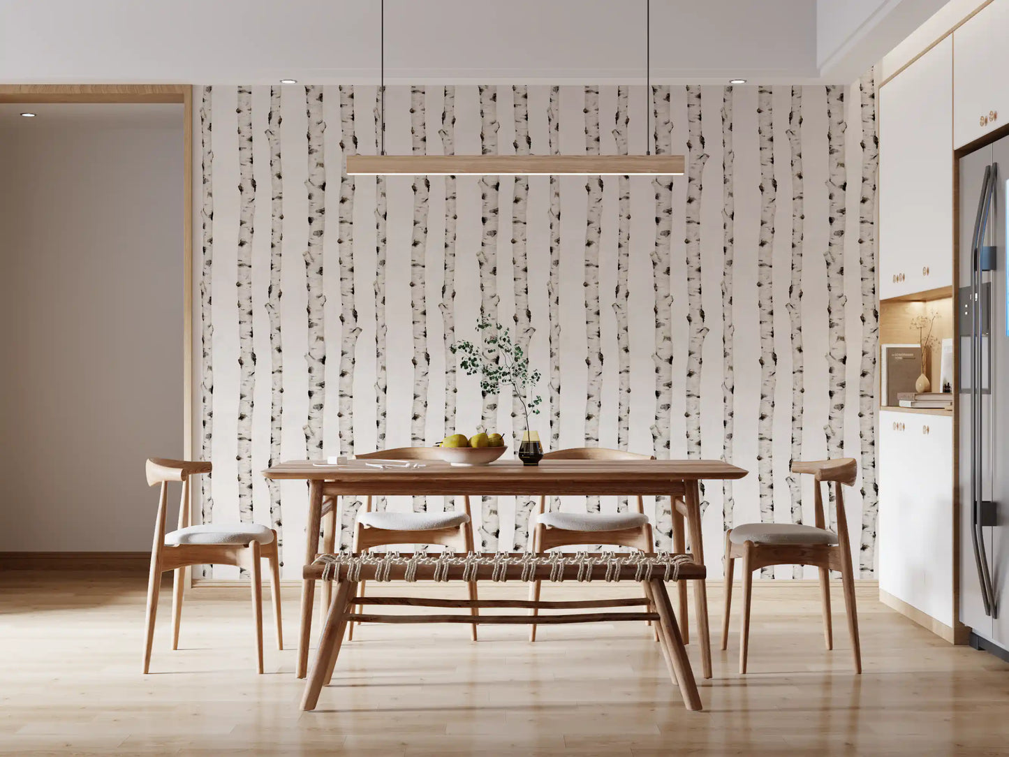 Rustic Birch Forest Vertical Trunks Wallpaper⁠