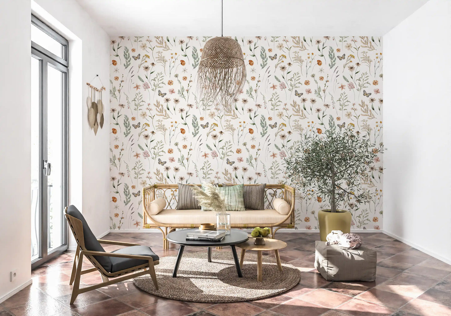 Rustic Meadow Botanical Sketch Wallpaper⁠