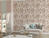 Monochromatic Wildlife Jungle Toile Wallpaper⁠
