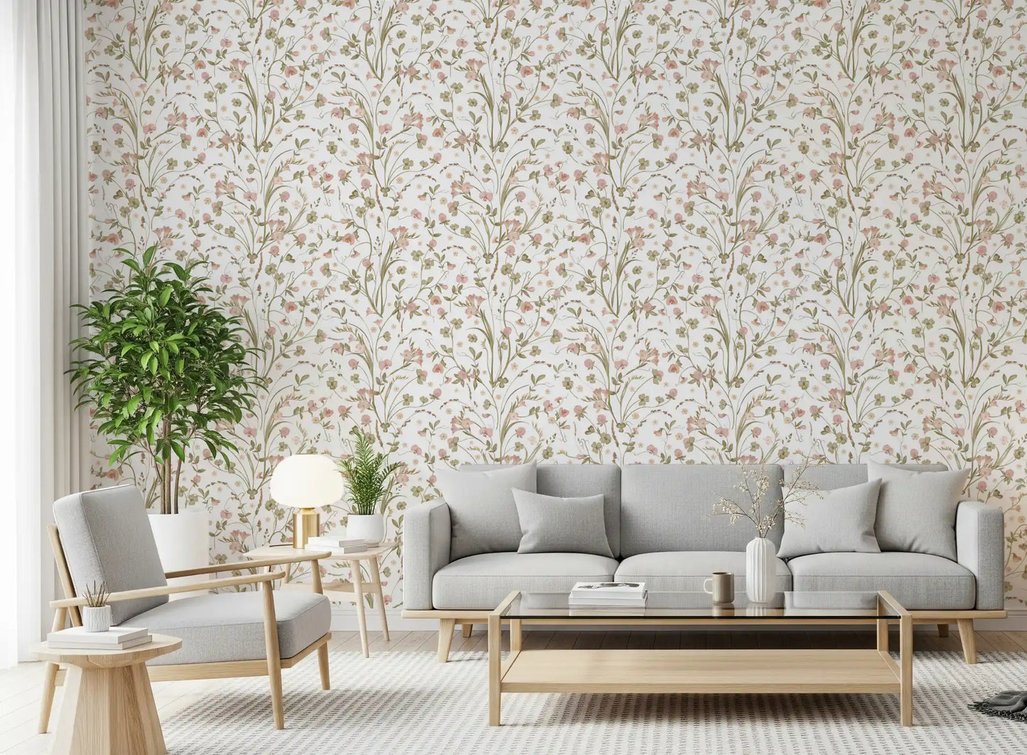 Meadow Wildflower Botanical Illustration Wallpaper⁠