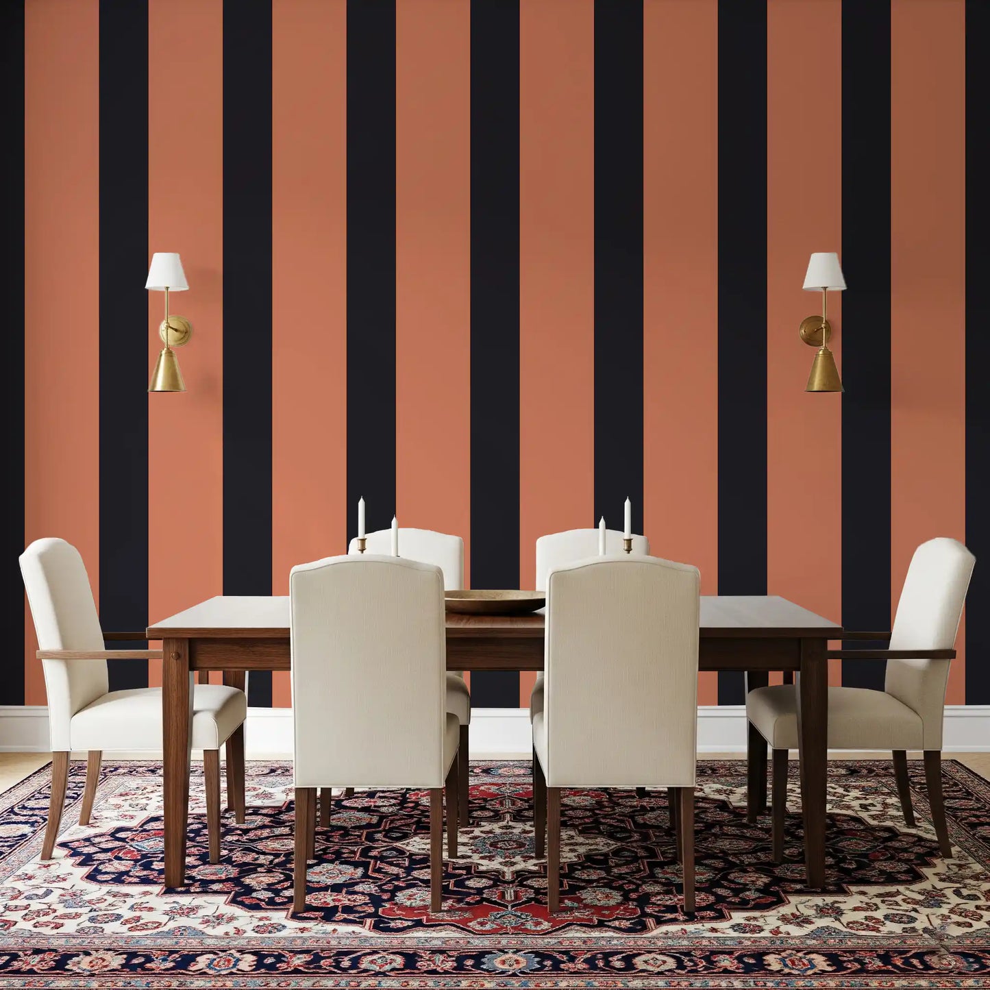 Burnt Orange and Charcoal Vertical Stripes Wallpaper⁠