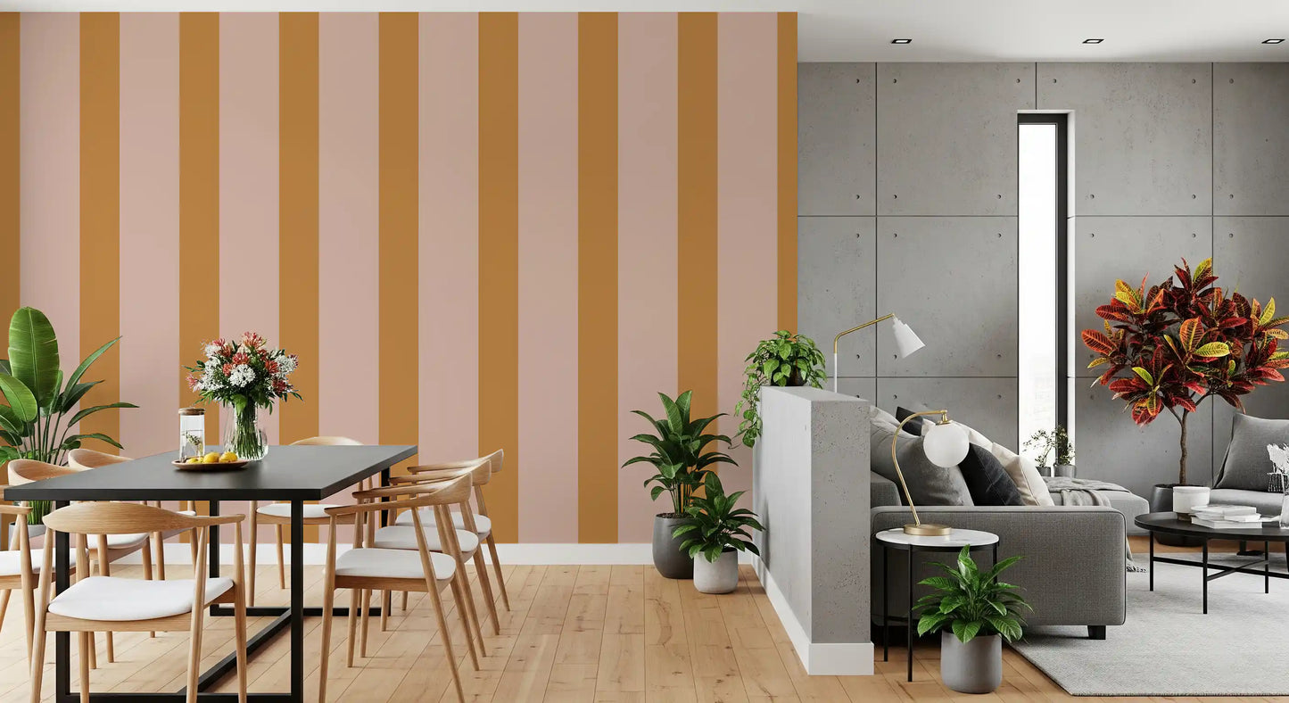 Ochre and Dusty Pink Vertical Stripes Wallpaper⁠