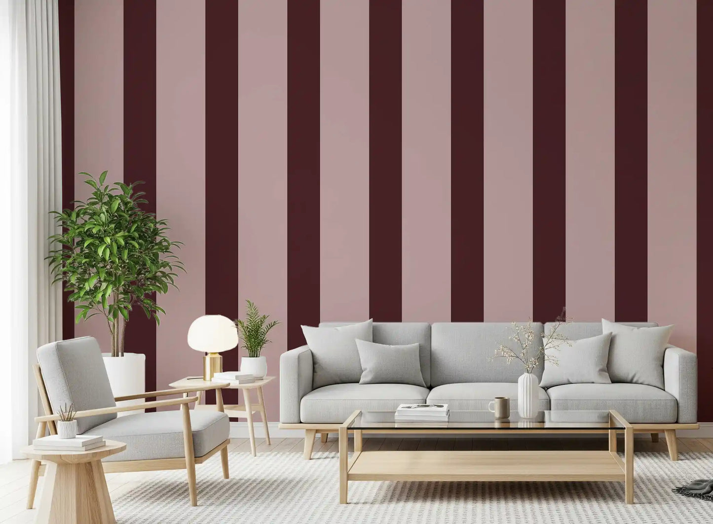 Minimalist Taupe and Chocolate Stripe Wallpaper⁠