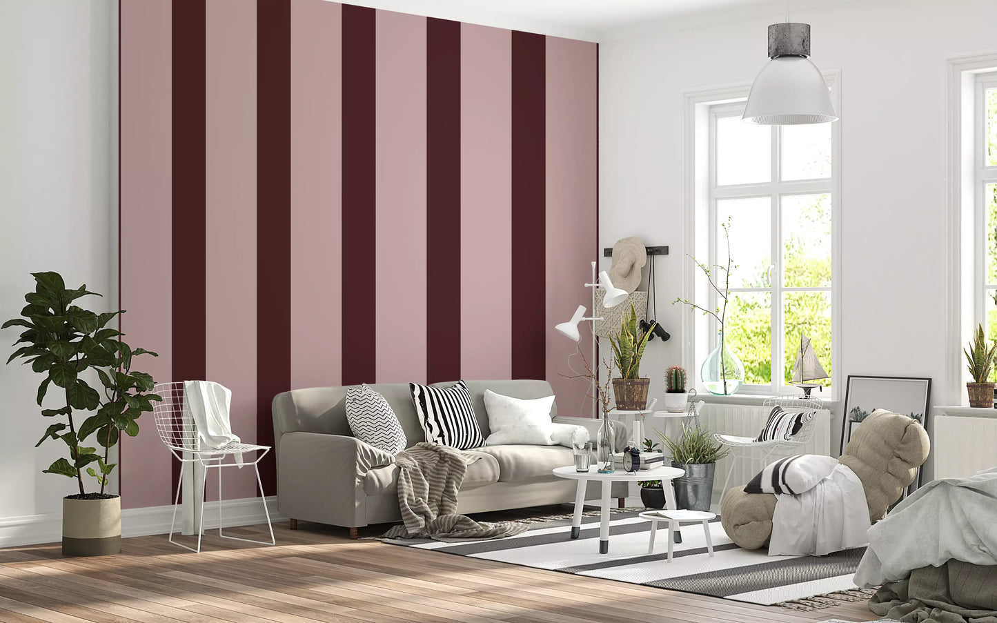Minimalist Taupe and Chocolate Stripe Wallpaper⁠