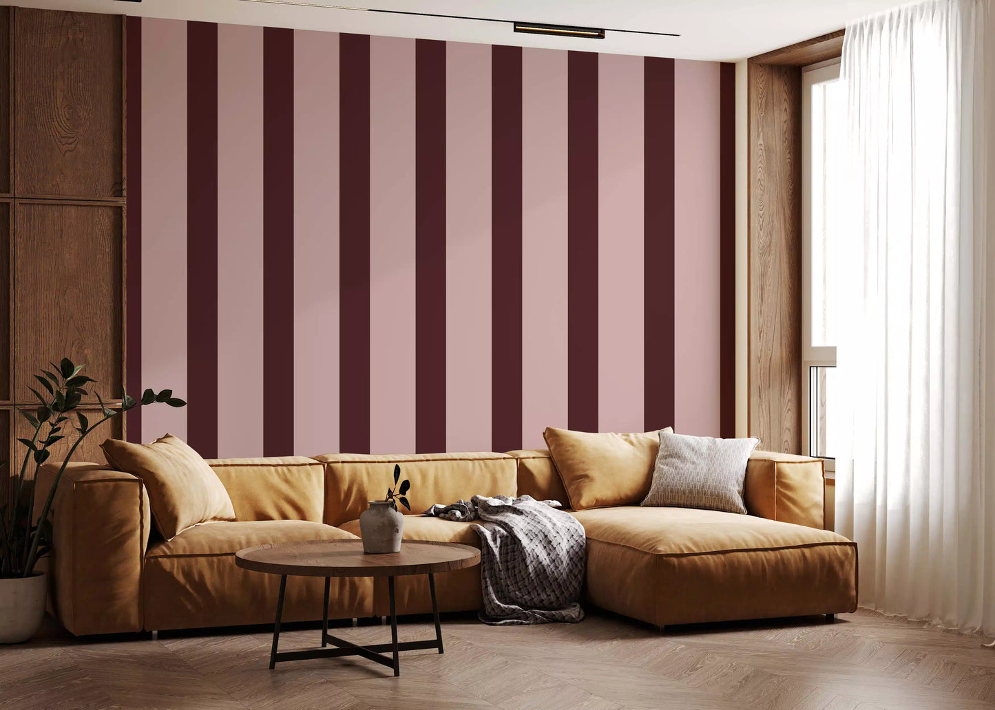 Minimalist Taupe and Chocolate Stripe Wallpaper⁠