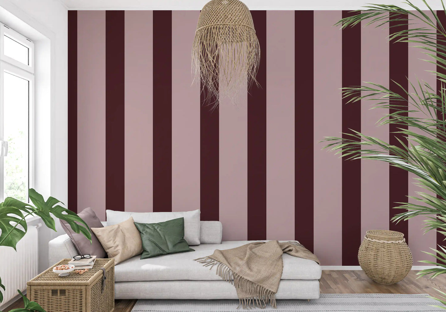 Minimalist Taupe and Chocolate Stripe Wallpaper⁠