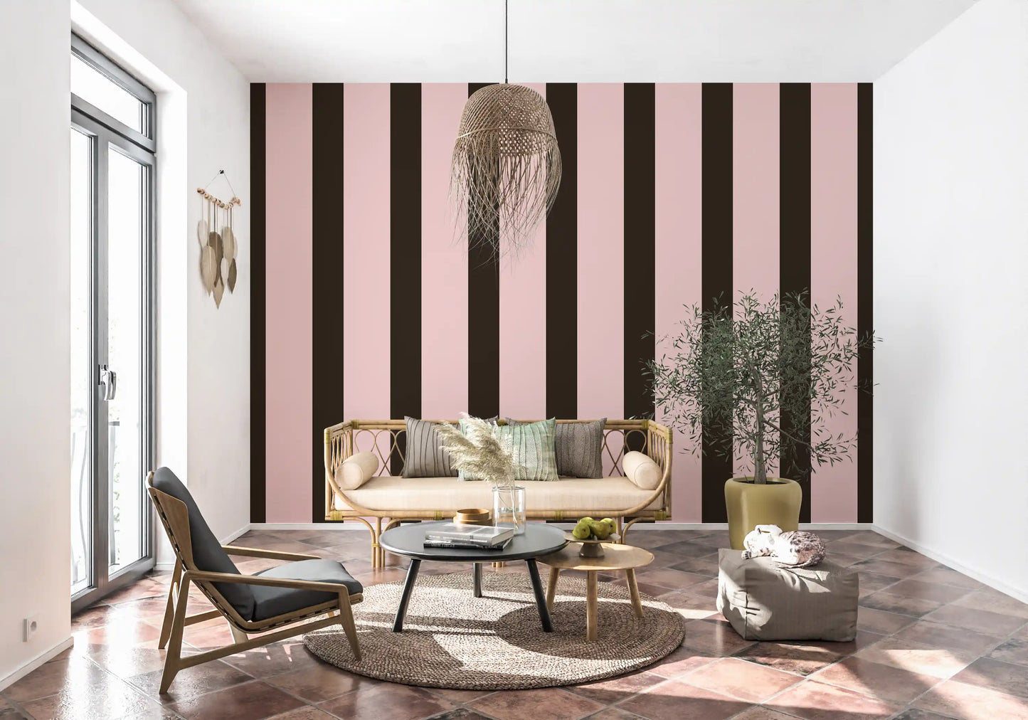 Mocha and Blush Striped Pattern Wallpaper⁠