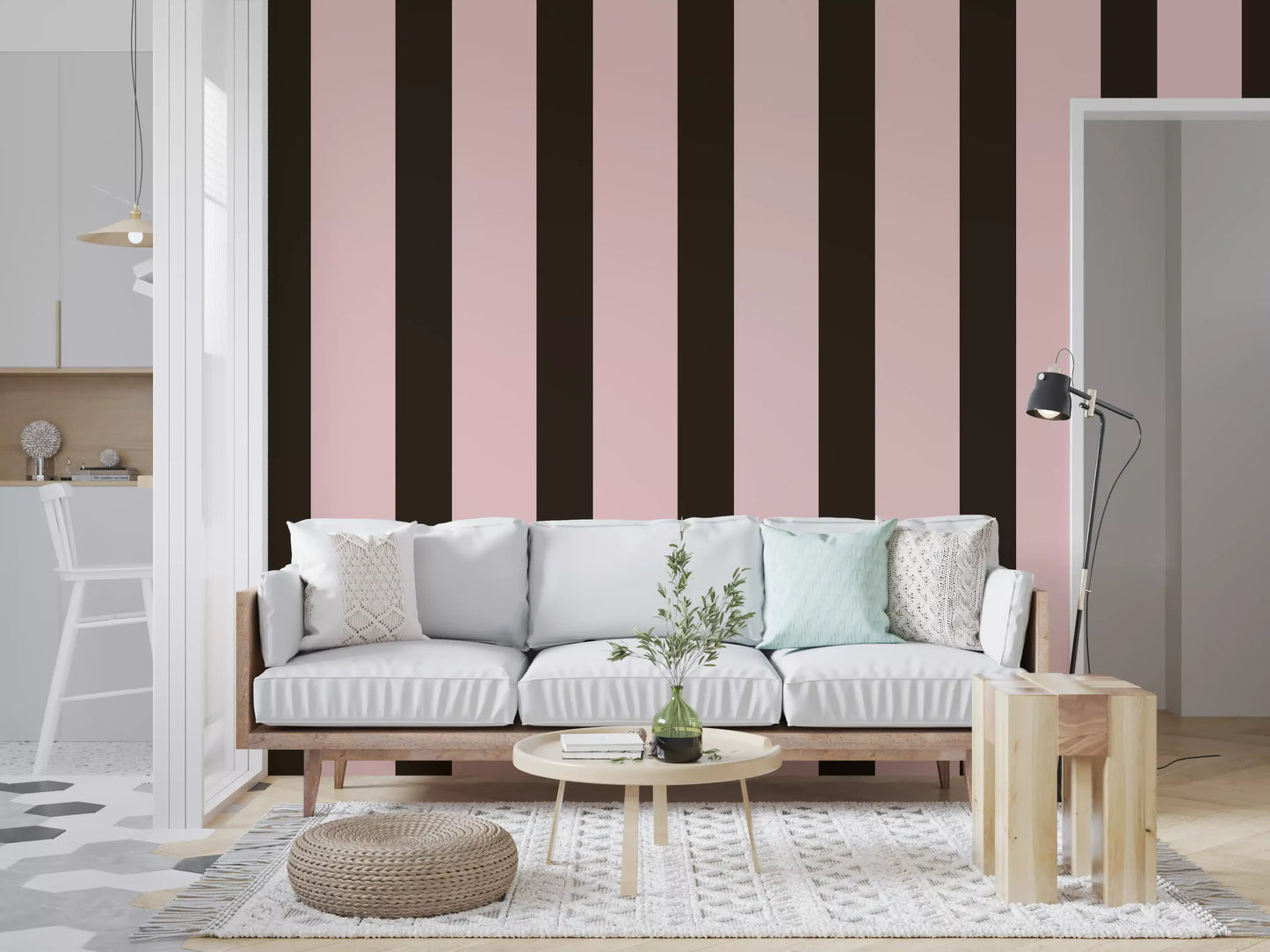 Mocha and Blush Striped Pattern Wallpaper⁠