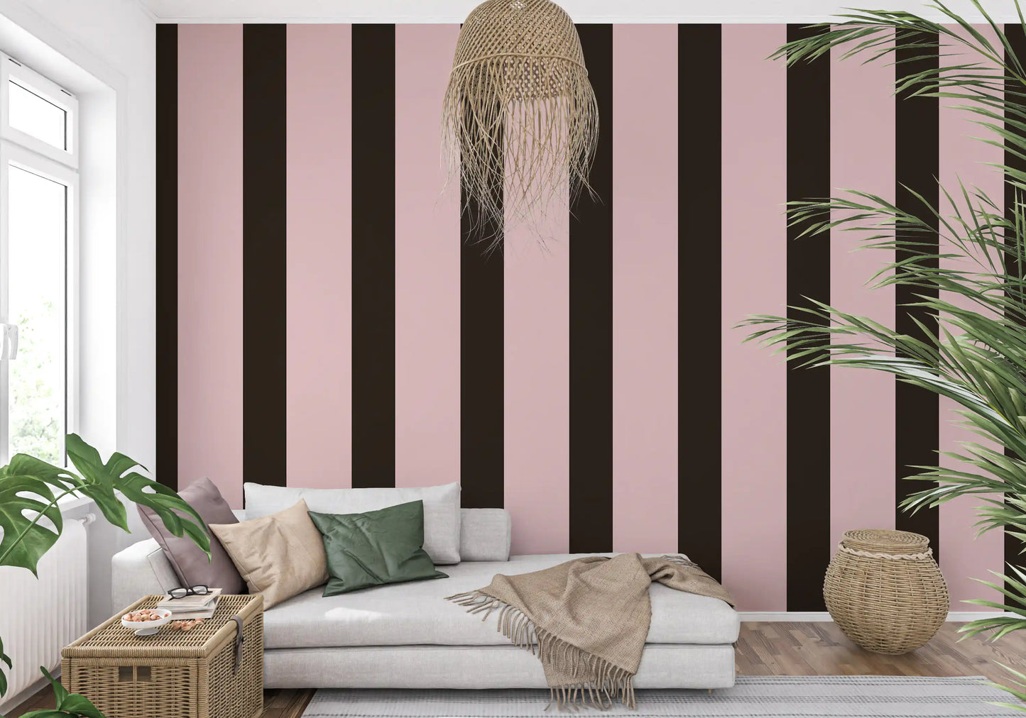 Mocha and Blush Striped Pattern Wallpaper⁠