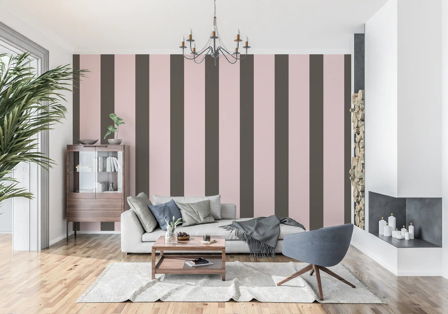 Mocha and Blush Striped Pattern Wallpaper⁠