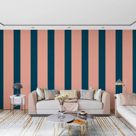 Minimalist Peach and Petrol Stripes Wallpaper⁠