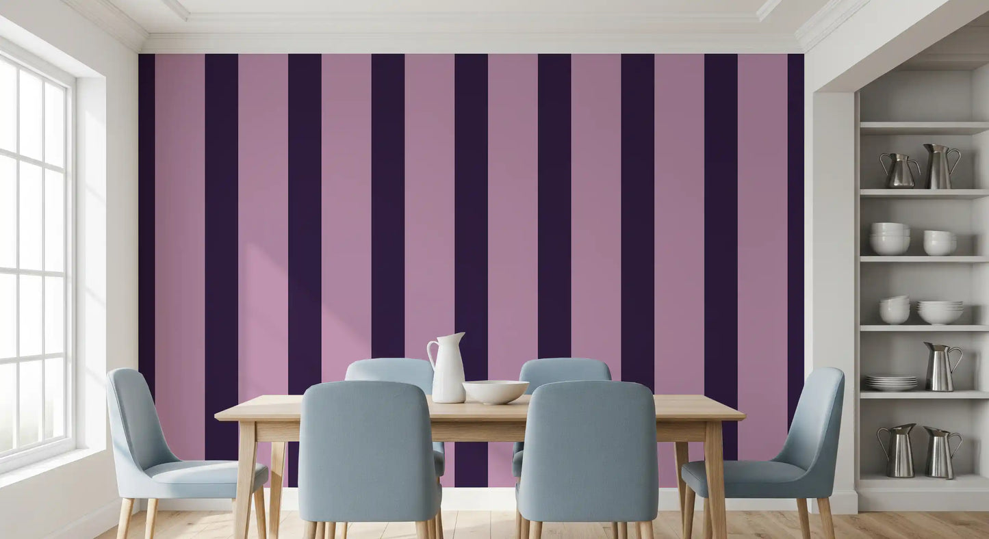 Deep Plum and Soft Lilac Vertical Stripes Wallpaper⁠