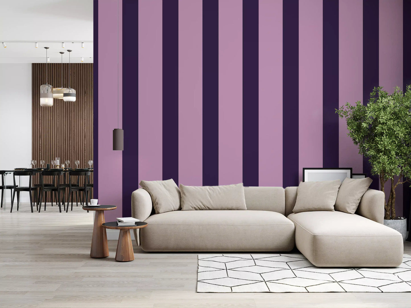 Deep Plum and Soft Lilac Vertical Stripes Wallpaper⁠