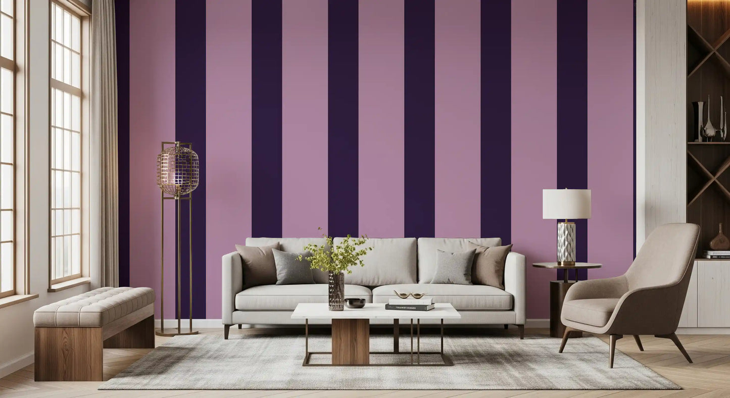 Deep Plum and Soft Lilac Vertical Stripes Wallpaper⁠