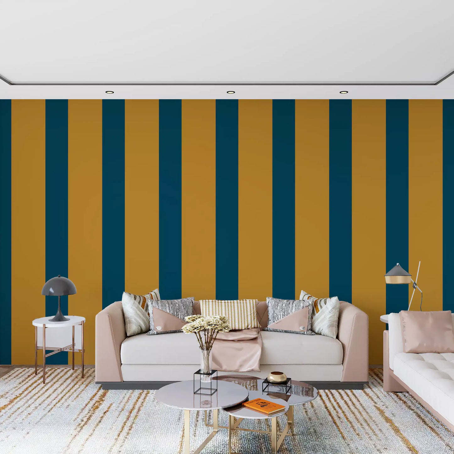 Teal and Ochre Stripe Pattern Wallpaper⁠