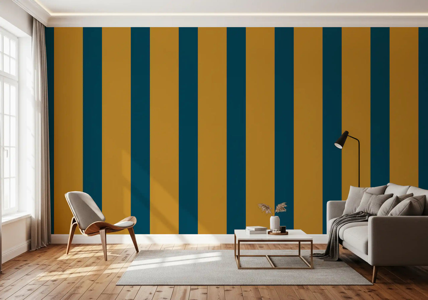 Teal and Ochre Stripe Pattern Wallpaper⁠