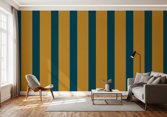 Teal and Ochre Stripe Pattern Wallpaper⁠