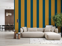 Teal and Ochre Stripe Pattern Wallpaper⁠