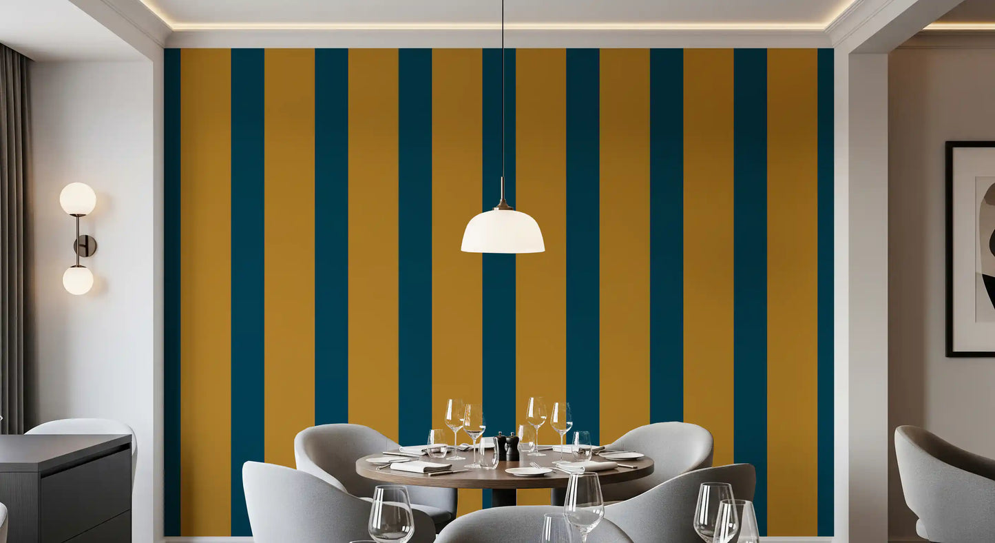 Teal and Ochre Stripe Pattern Wallpaper⁠