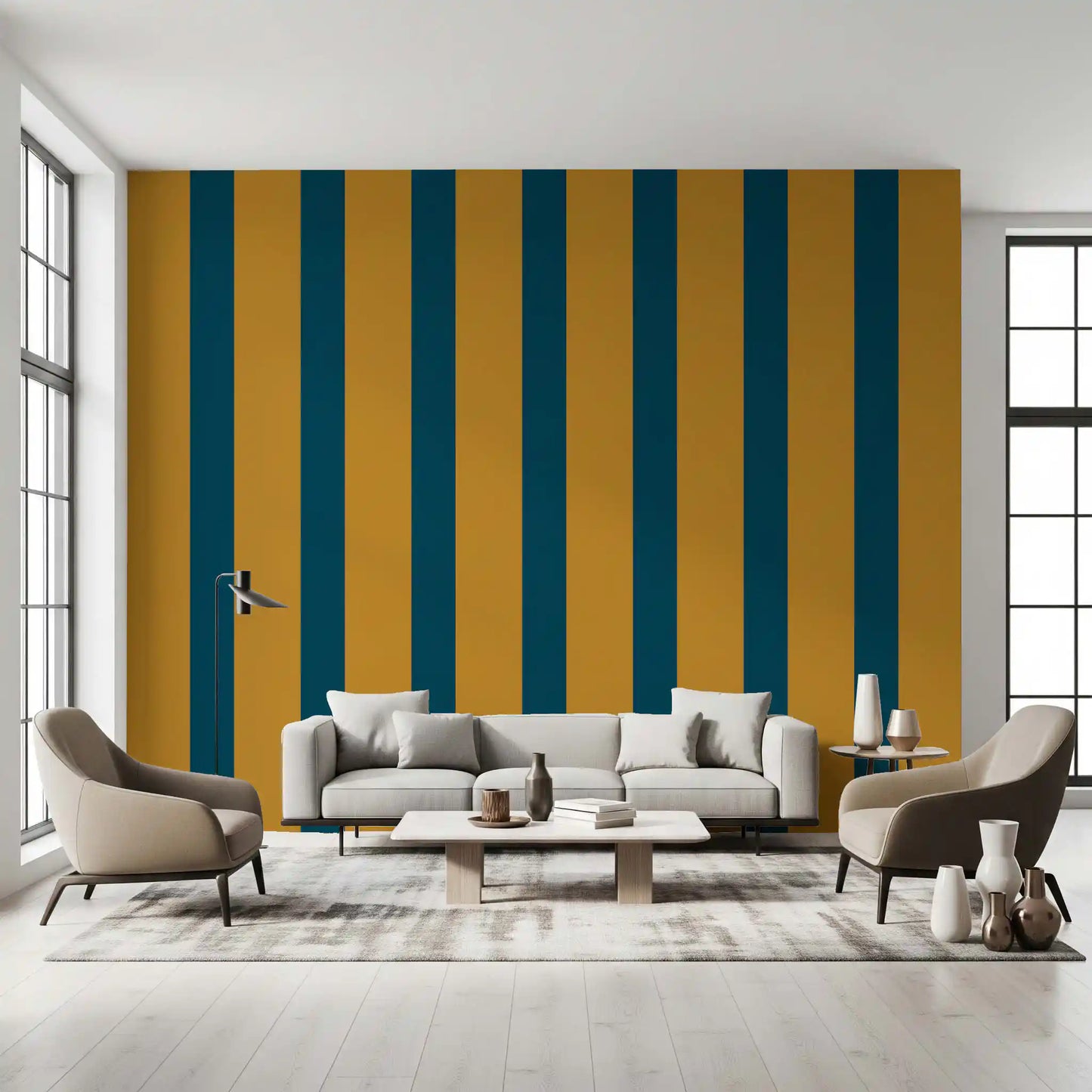Teal and Ochre Stripe Pattern Wallpaper⁠