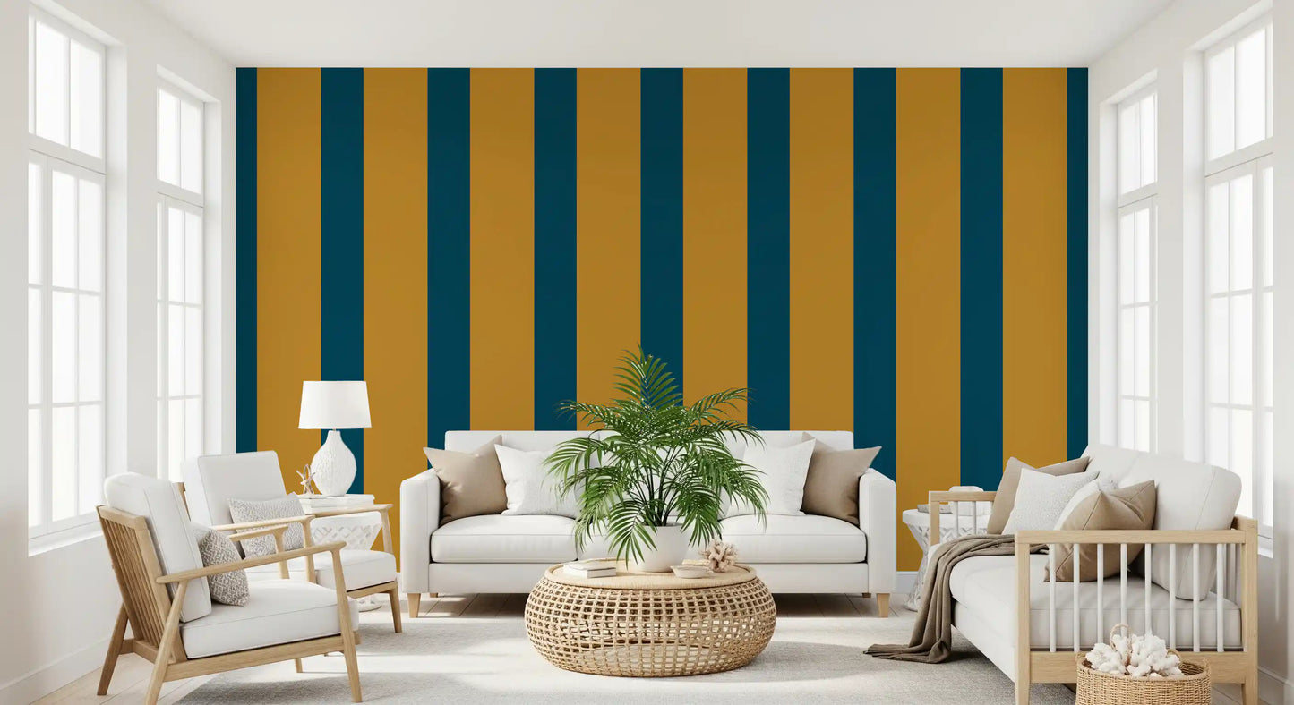 Teal and Ochre Stripe Pattern Wallpaper⁠