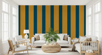 Teal and Ochre Stripe Pattern Wallpaper⁠
