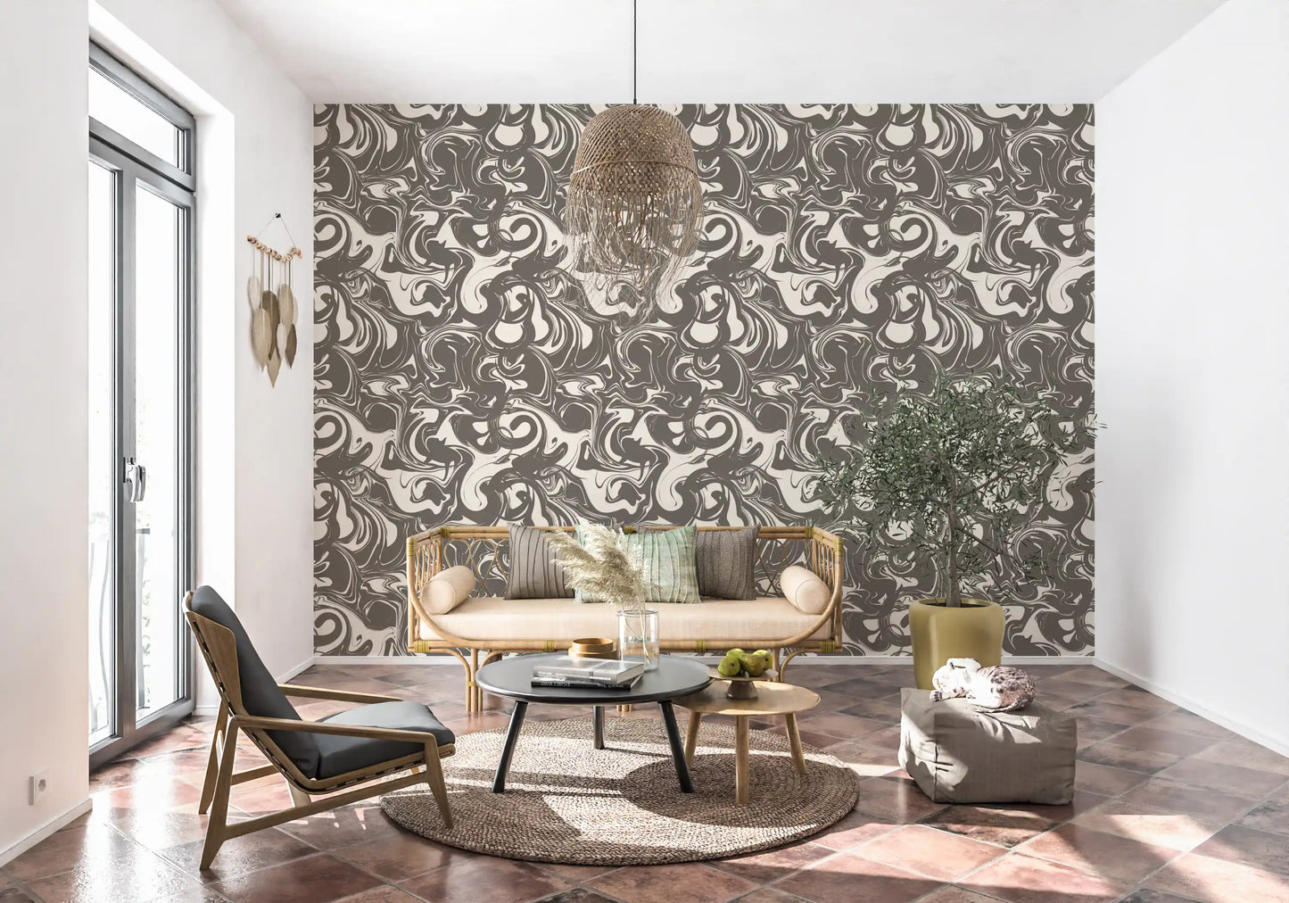 Monochrome Liquid Marble Swirl Wallpaper⁠