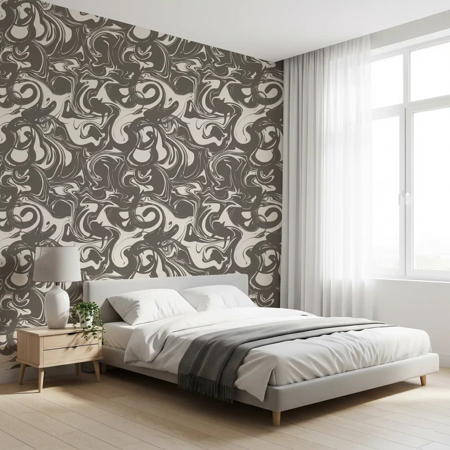 Monochrome Liquid Marble Swirl Wallpaper⁠
