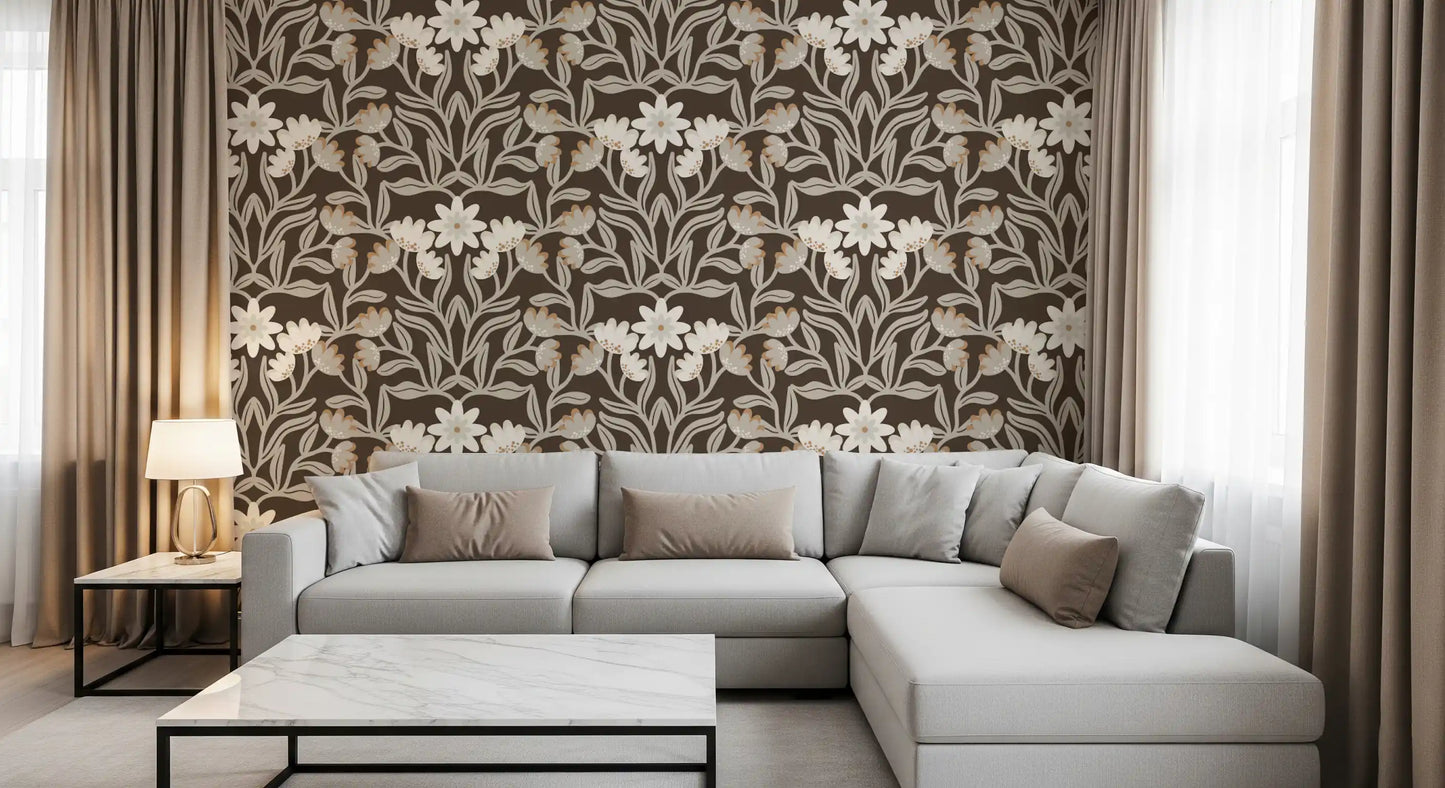 Cream and Mocha Botanical Trellis Wallpaper⁠