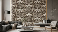 Cream and Mocha Botanical Trellis Wallpaper⁠