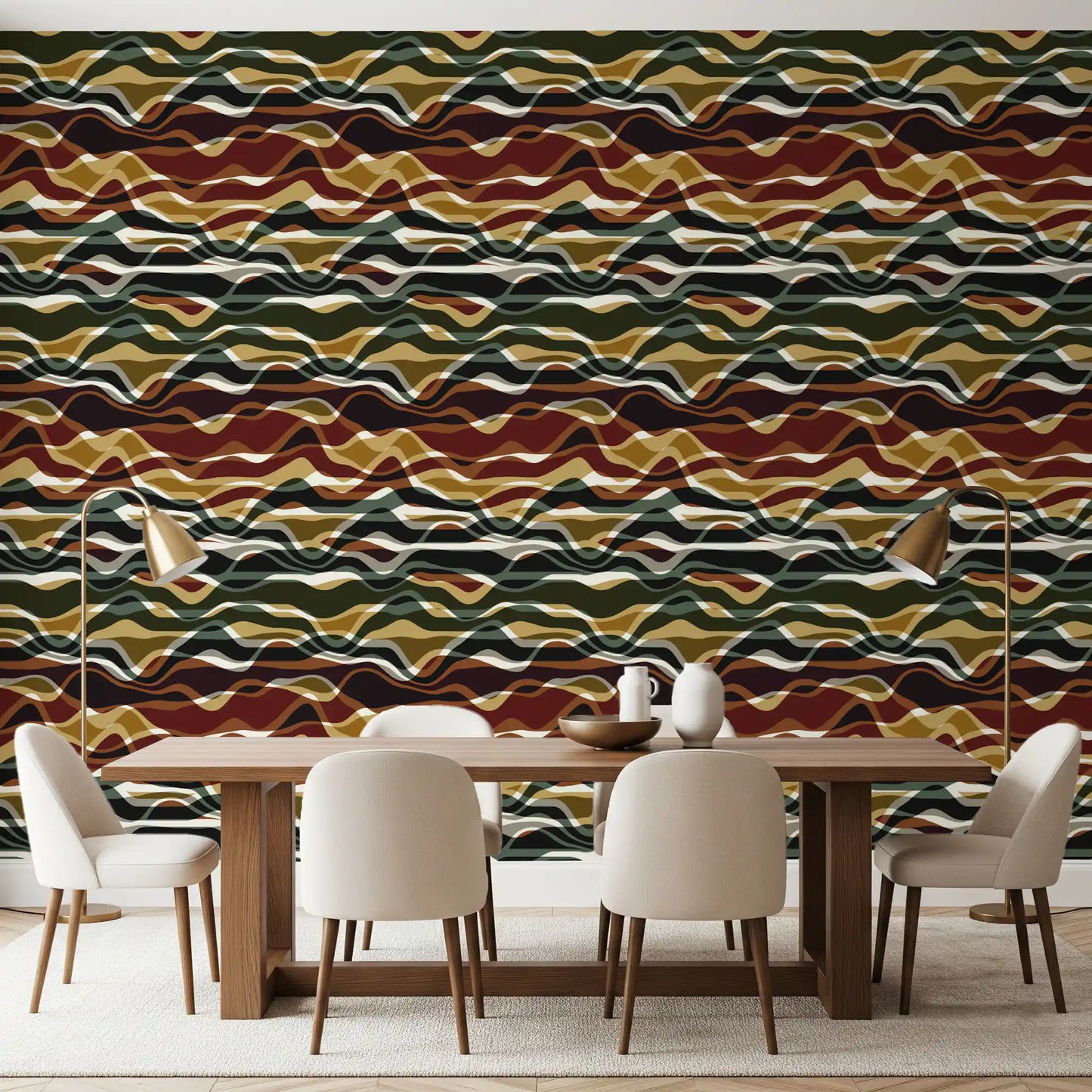 Earthy Wavy Layered Stripes Wallpaper⁠