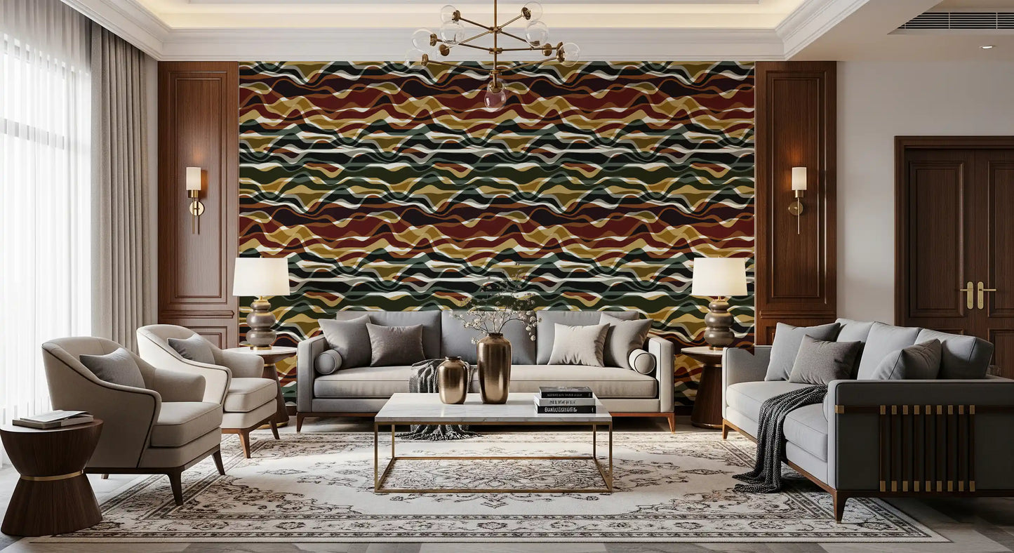 Earthy Wavy Layered Stripes Wallpaper⁠