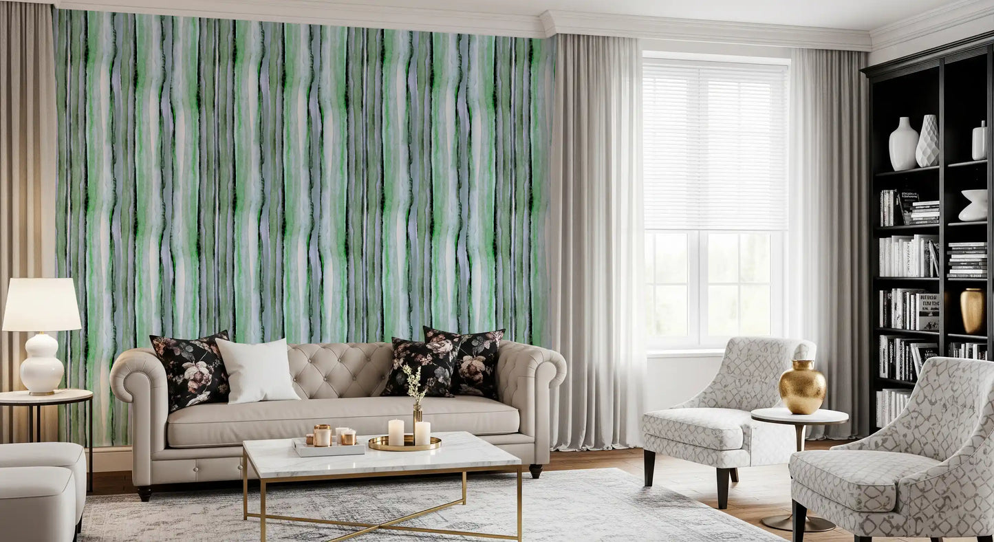 Verdant Watercolor Vertical Stripes Wallpaper⁠
