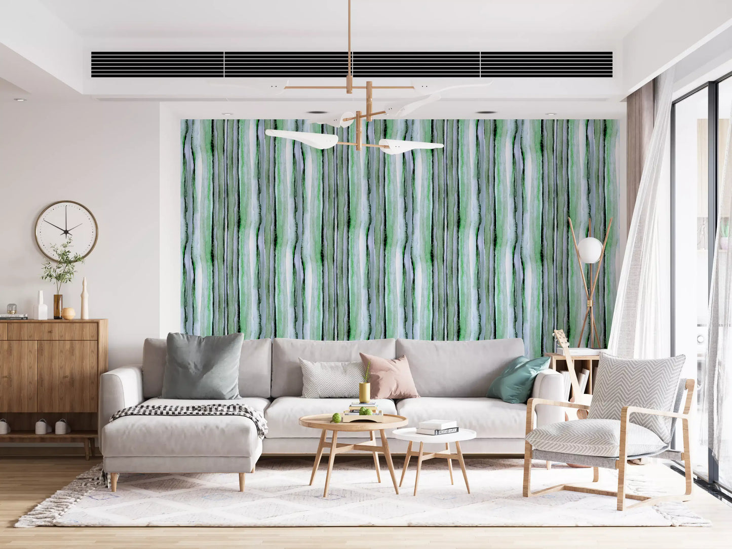 Verdant Watercolor Vertical Stripes Wallpaper⁠