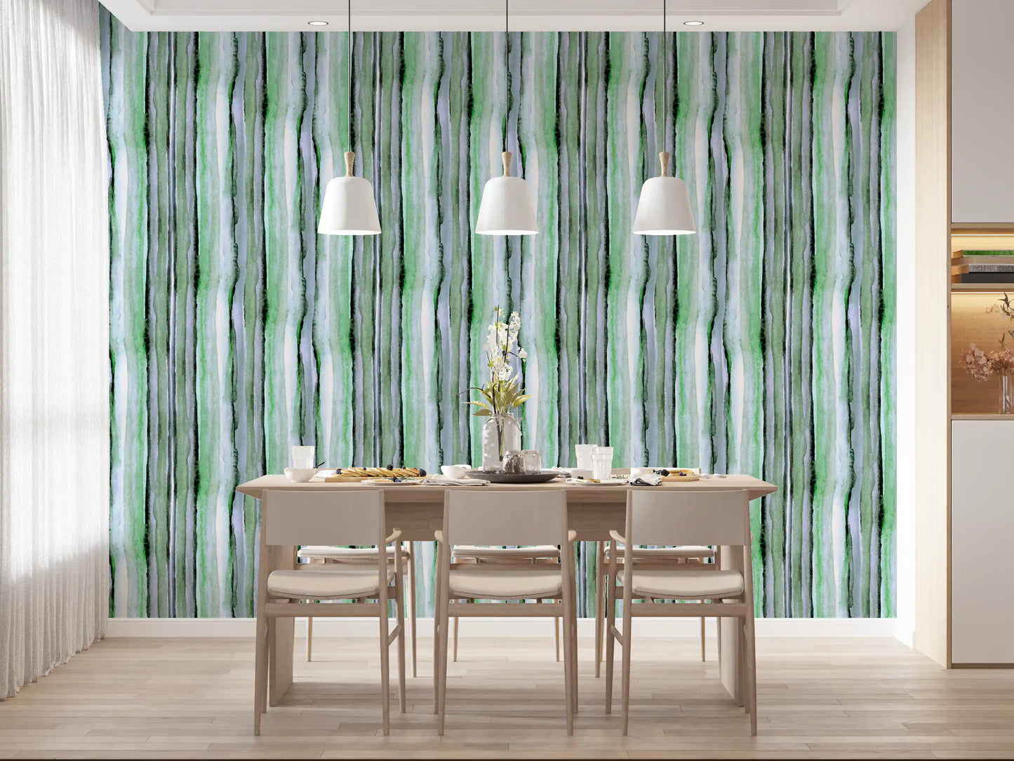 Verdant Watercolor Vertical Stripes Wallpaper⁠