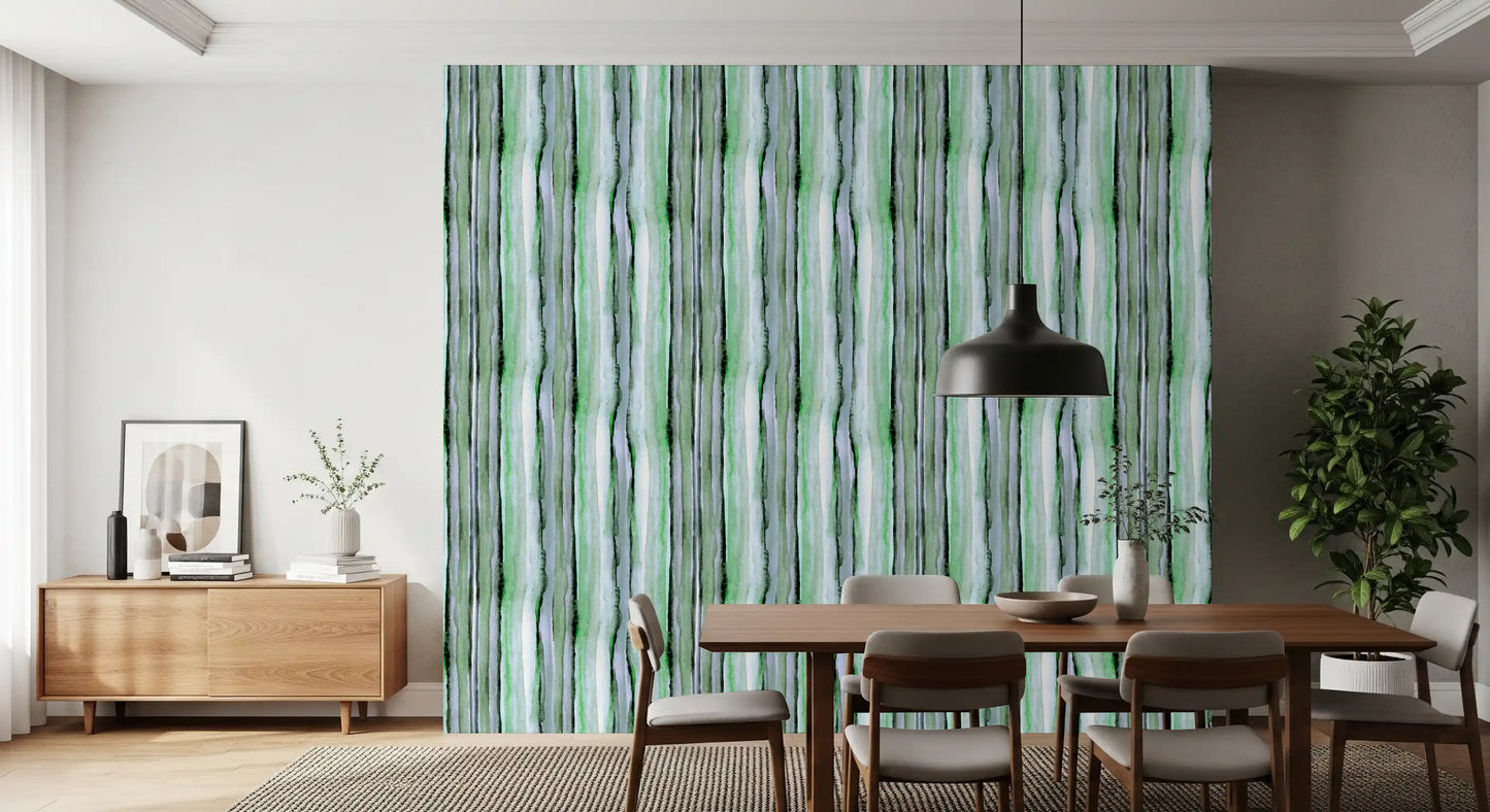 Verdant Watercolor Vertical Stripes Wallpaper⁠