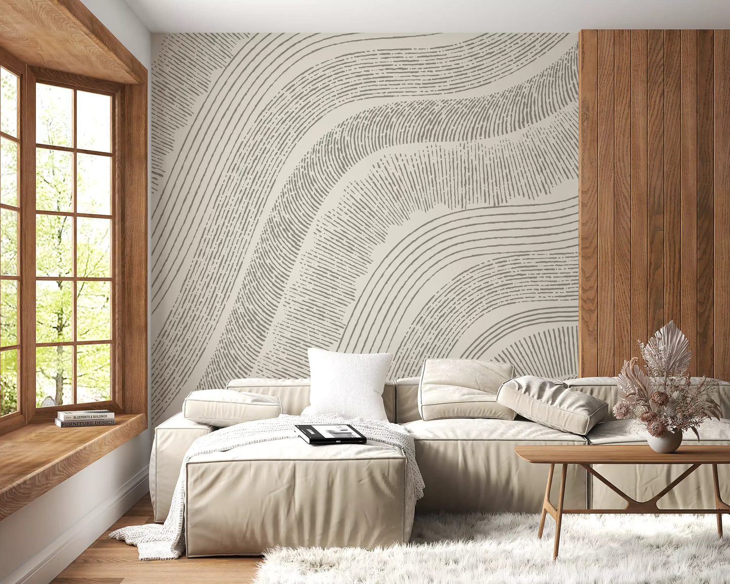 Minimalist Flowing Line Etching Wall Mural