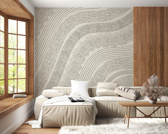Minimalist Flowing Line Etching Wall Mural