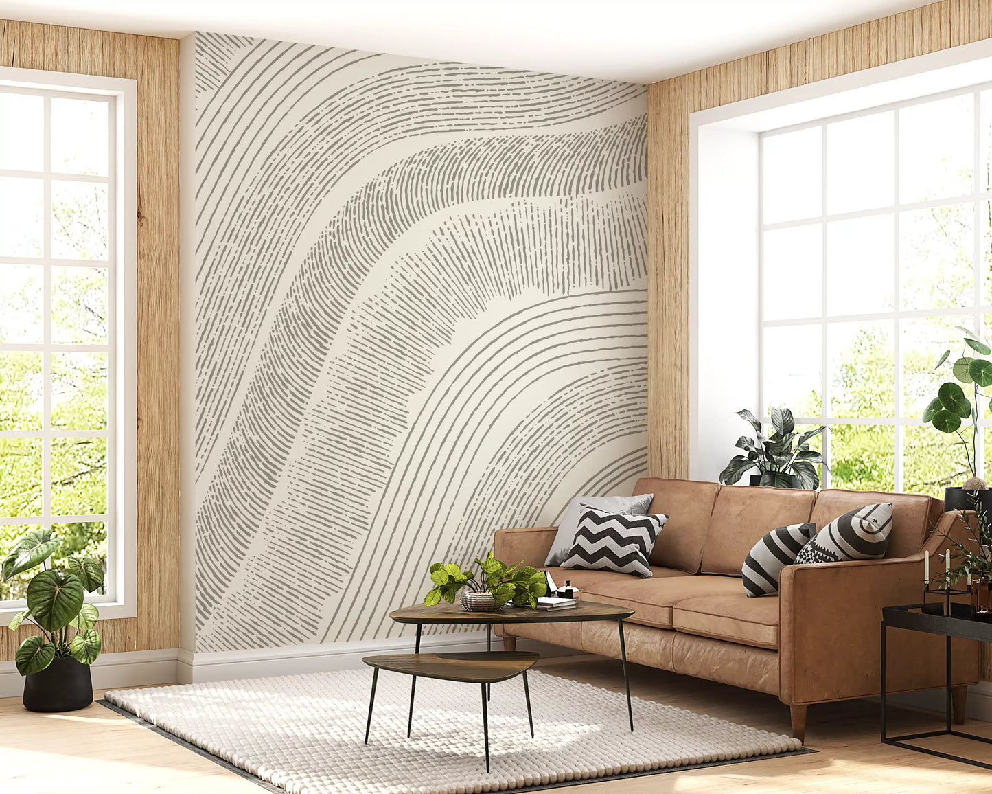 Minimalist Flowing Line Etching Wall Mural