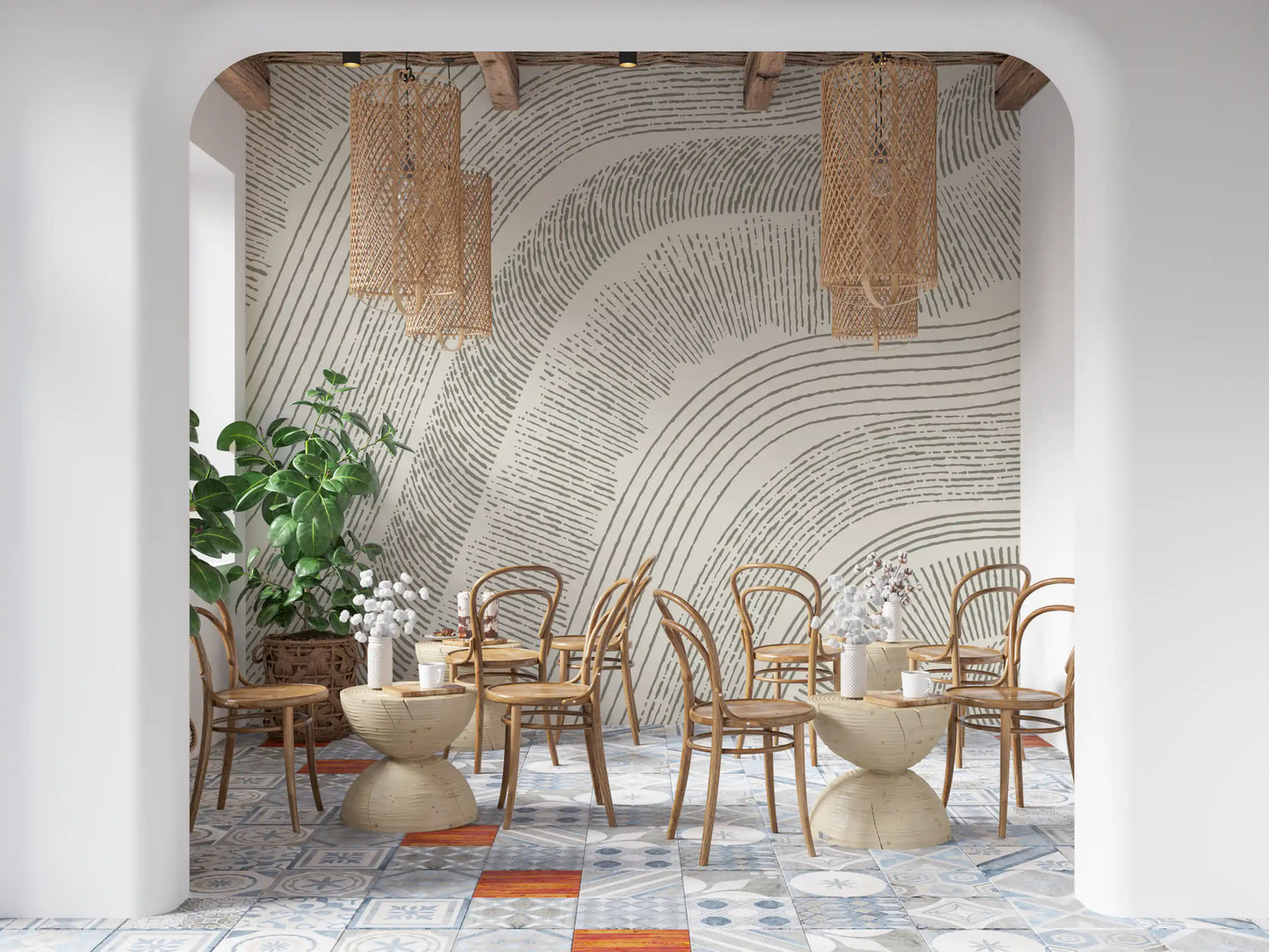 Minimalist Flowing Line Etching Wall Mural