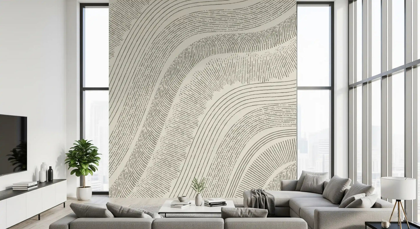Minimalist Flowing Line Etching Wall Mural