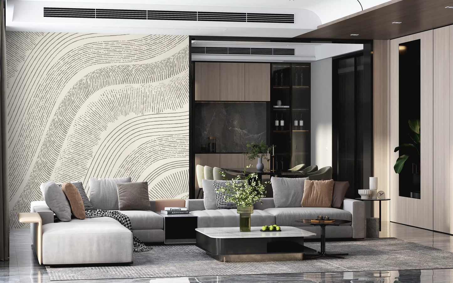 Minimalist Flowing Line Etching Wall Mural