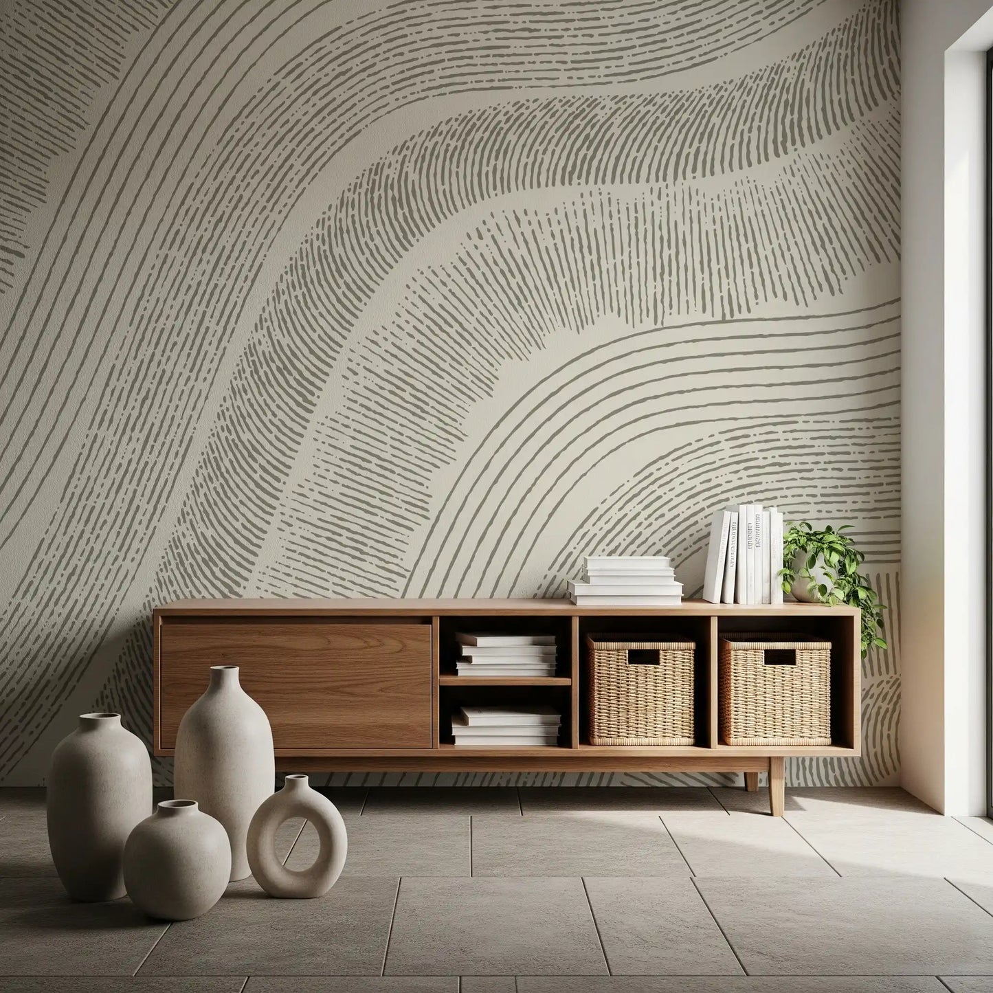 Minimalist Flowing Line Etching Wall Mural