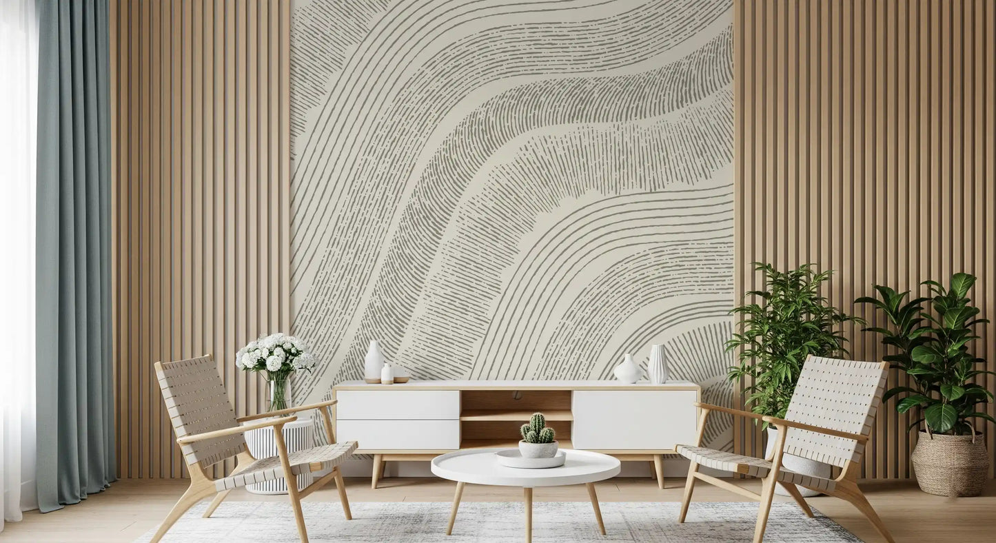 Minimalist Flowing Line Etching Wall Mural