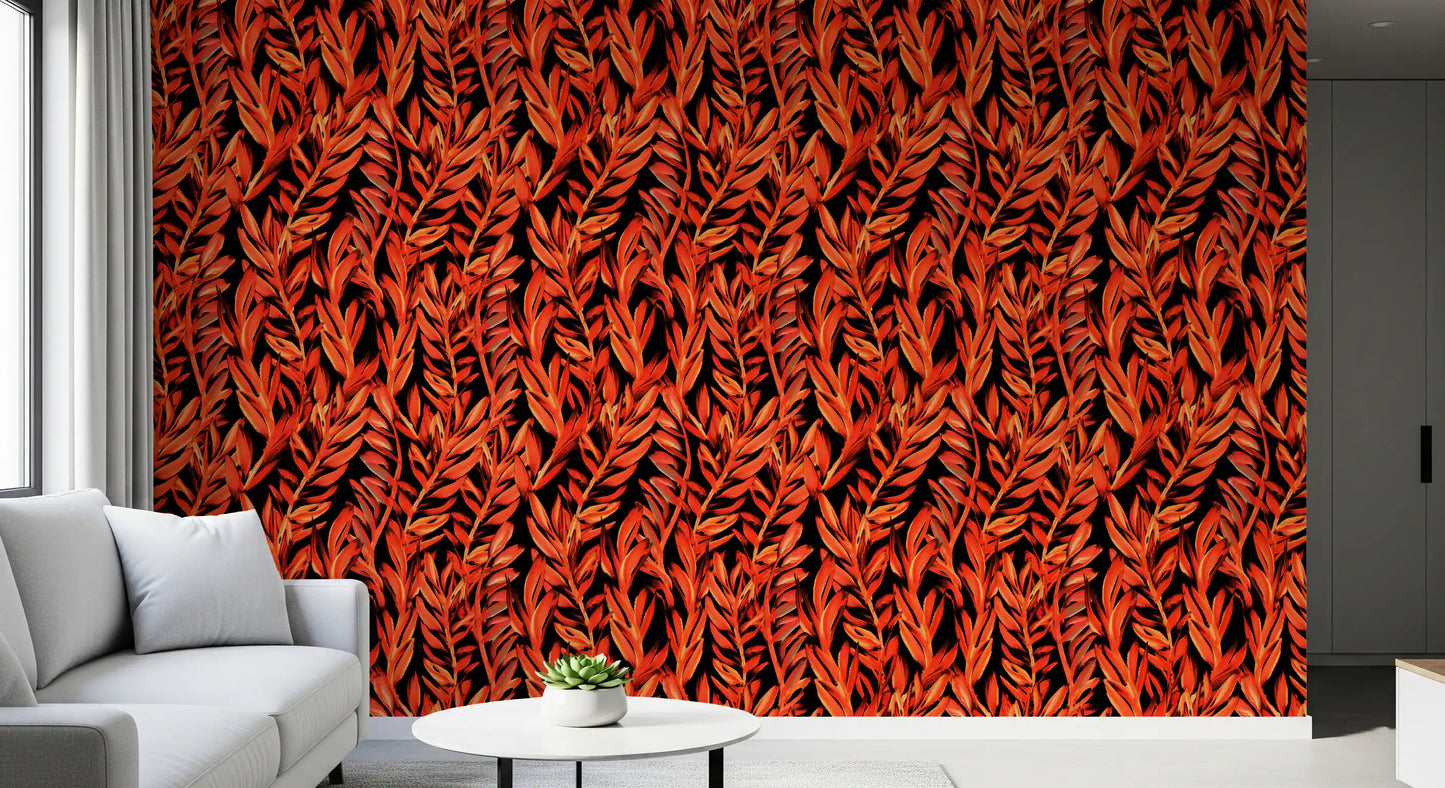 Fiery Painted Tropical Fronds Wallpaper⁠