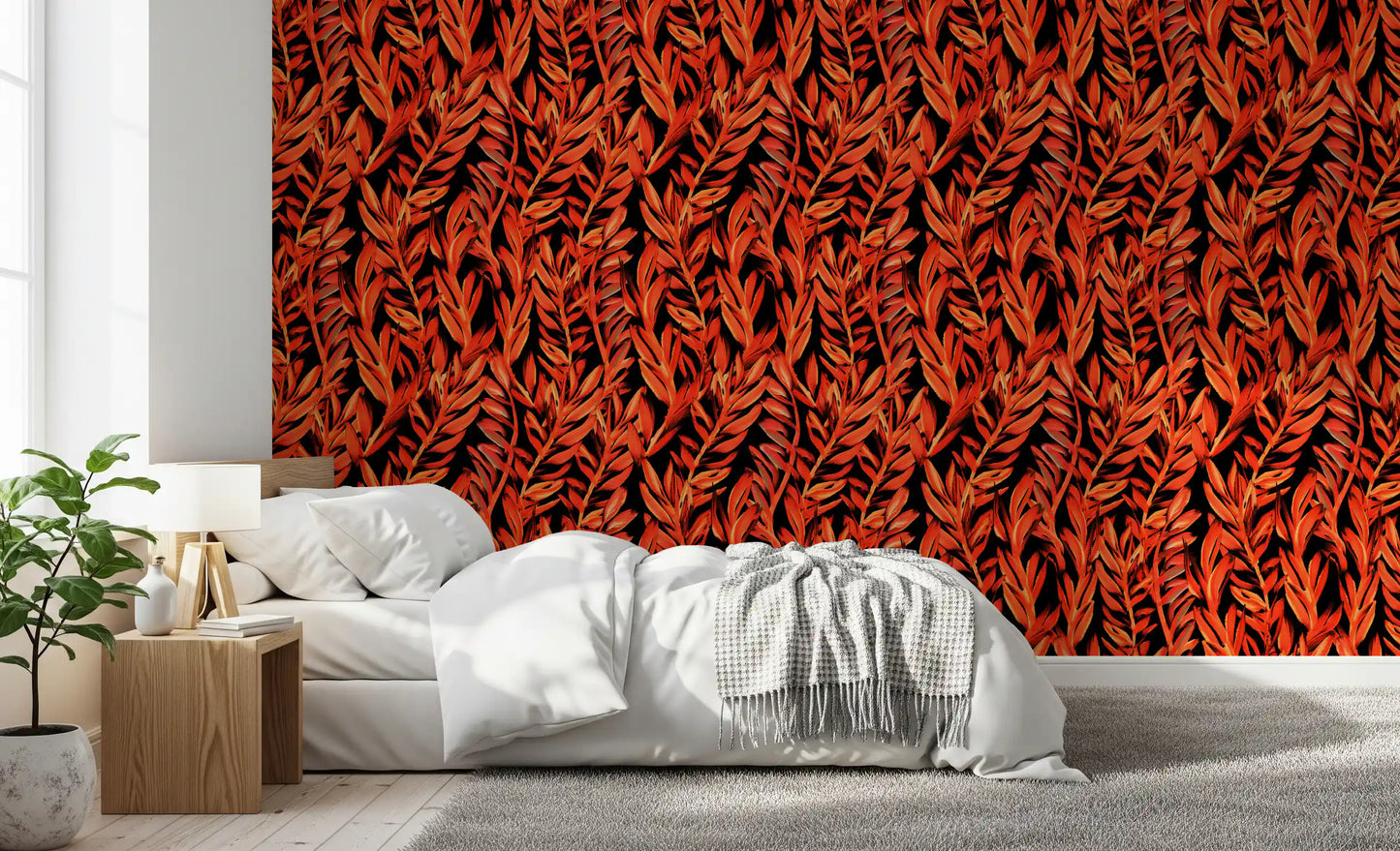 Fiery Painted Tropical Fronds Wallpaper⁠