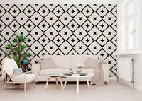 Monochrome Geometric Star Grid Wallpaper⁠
