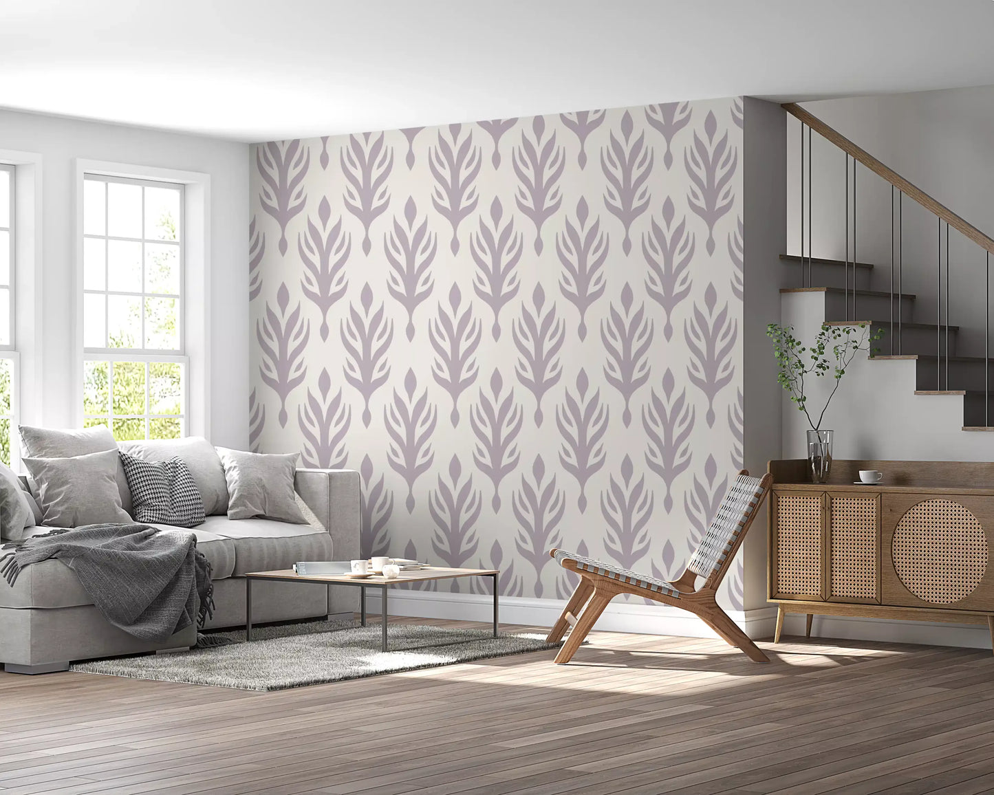 Soft Lavender Botanical Symmetry Wallpaper⁠